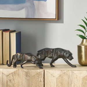 English Elm Christopher Knight Home® - Leopard Handcrafted Aluminum Figurine Set of 2 — Black Charcoal Crouching Design, Geometric Sleek Decor 71647.00