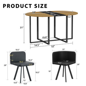 English Elm 7-piece Oval Dining Set with Pu Leather Chairs Modern Kitchen Table for Six Black,Wood W3875S00088