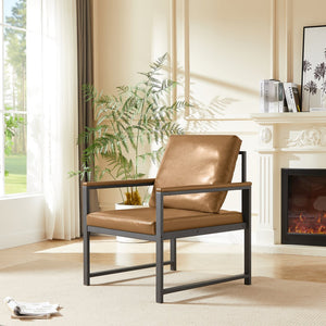 English Elm Tech Armchair Retro Leisure Accent Chair with Soft Padded Cushion, Metal Armrests, Camel Velvet Comfort for Living Room Office Bedroom Study W1359P194171