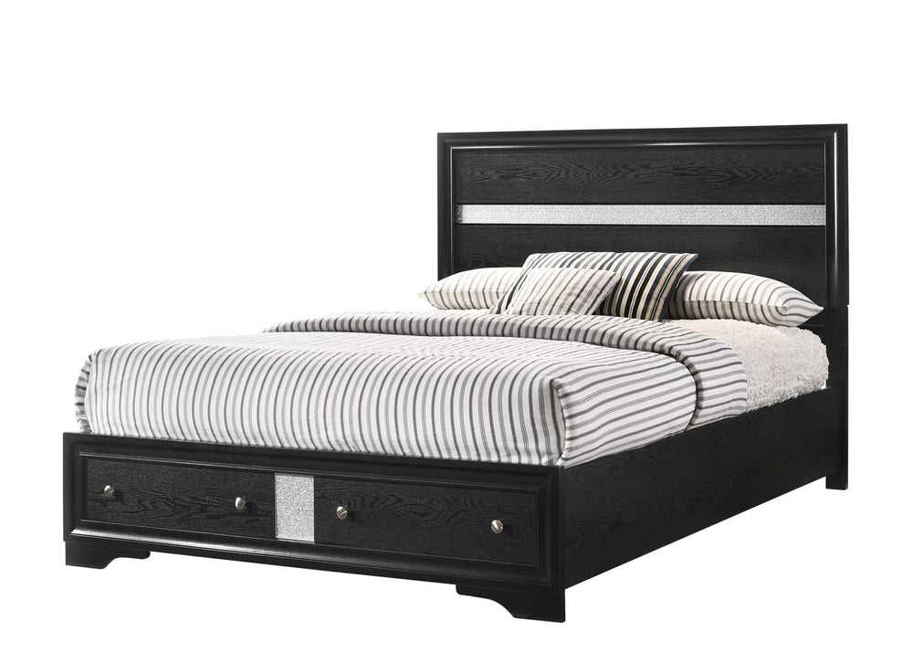 English Elm 1Pc Queen Platform Bed With Storage Drawers - Elegant Silver Accents, Solid Wood, Modern Design B2741S00155