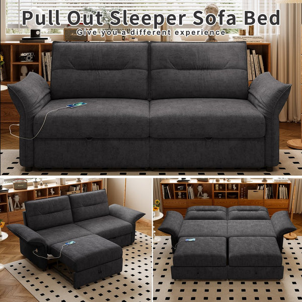 English Elm This Fleece Convertible Sleeper Sofa Unfolds Into a Full Bed for Guest Rooms Grey W3820S00040
