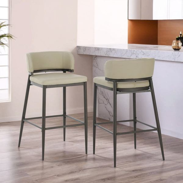 English Elm Christopher Knight Home® - Metal Industrial Leathaire Barstool Set of 2 with Comfortable Seat, Footrest, Non‑Slip Feet, Durable Frame khaki N771P247188V