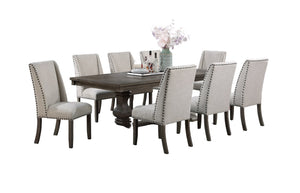 English Elm Traditional Nine Piece Oak Dining Set with Wingback Chairs and Double Pedestal Table B011S01039