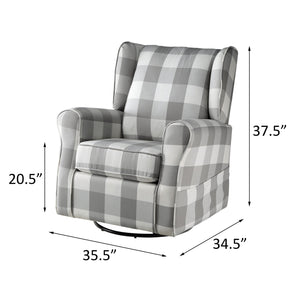 English Elm Grey Rolled Arm Swivel Glider Chair with Wingback Plaid Upholstery, Removable Covers, Elegant Comfort B062P186522