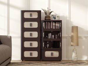 English Elm Retro 20" Folding Storage Cabinet - 5-Tier Collapsible Organizer With Magnetic Door & Wheels, Brown W2873P366244-GIGA