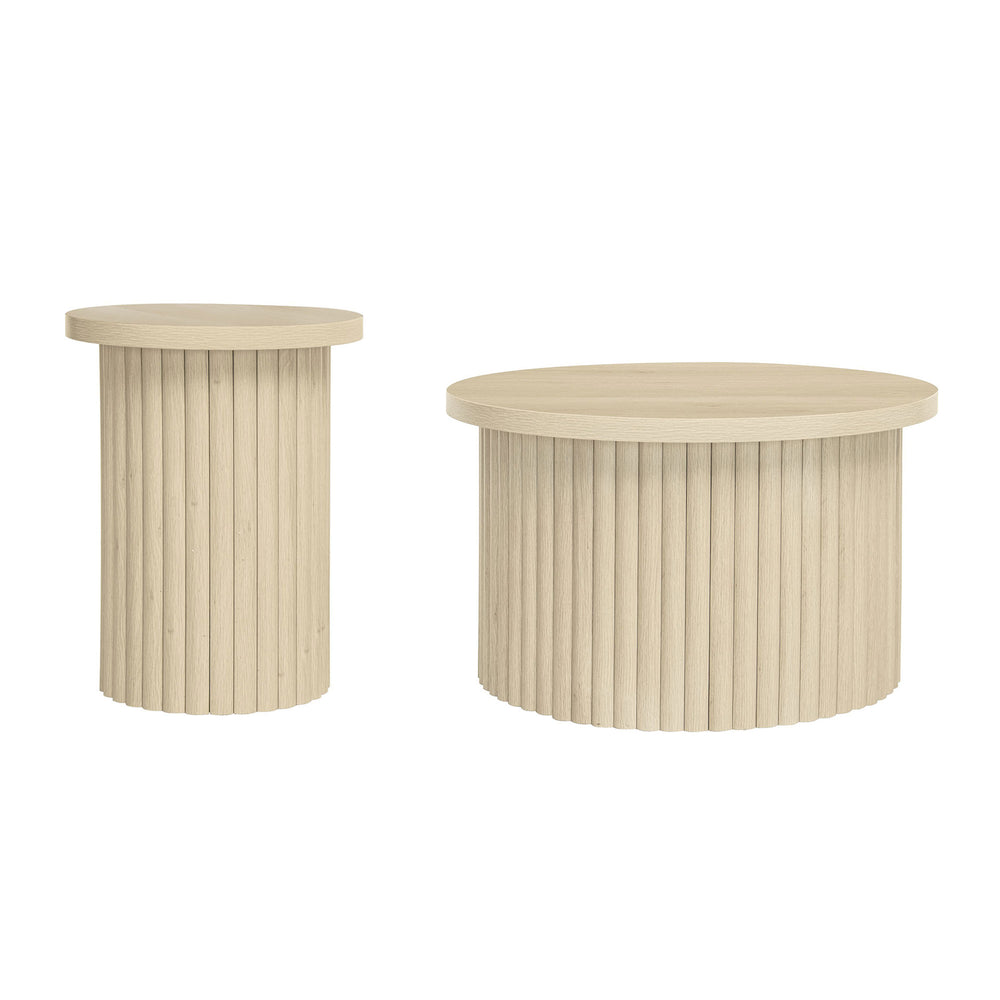English Elm Coffee Table Set Of 2 - Modern Round Accent Tables For Stylish Living Room & Small Apartments W688P248113