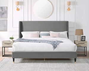 English Elm Rozitta Gray Velvet Wingback Platform Bed, Queen