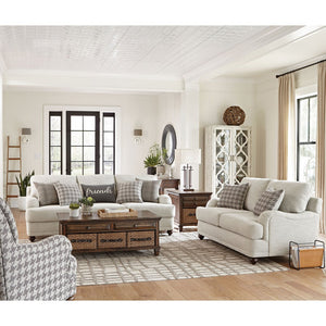 English Elm Brewster Farmhouse Loveseat with English Arms Espresso Legs and Neutral Grey Fabric B062P441336