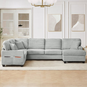 English Elm Sectional U-Shaped Sofa With Movable Ottoman & Side Storage Pockets - Stylish Comfort For Living Rooms N719S002080E-GIGA