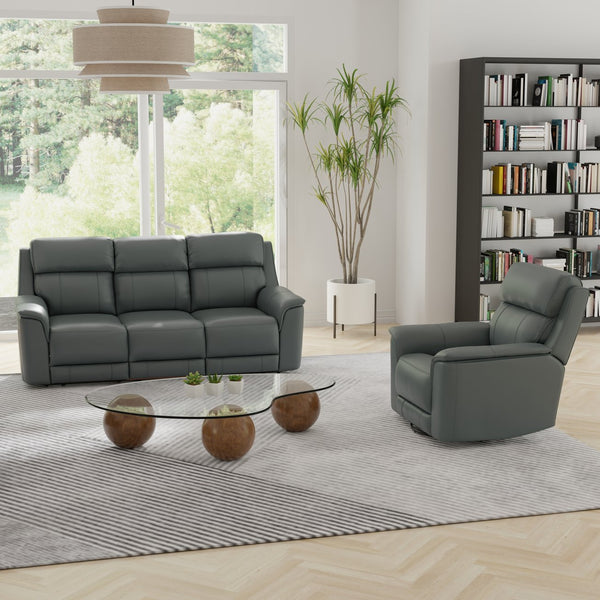 English Elm Oslo Manual Glider Recliner with Genuine Leather, 360° Swivel, High-Density Foam & Hardwood Frame Sapphire Blue B339P411560