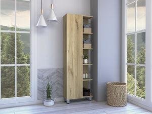 English Elm Los Angeles Linen Cabinet Beige - 62.2"H Melamine Storage with Five Shelves, One Cabinet & Metal Legs B128P148932