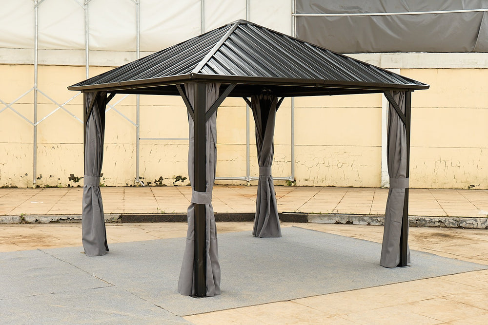English Elm 10*10FT Aluminum Patio Gazebo with Galvanized Steel Hardtop, Double-Tier Ventilated Roof, Weatherproof Black W765S00015