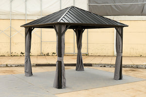 English Elm 10*10FT Aluminum Patio Gazebo with Galvanized Steel Hardtop, Double-Tier Ventilated Roof, Weatherproof Black W765S00015