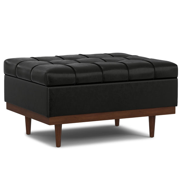 English Elm Mariah Tufted Storage Ottoman Coffee Table with Lift-Up Lid, Vegan Leather, Walnut Base, Multipurpose Seating Black B136P252688