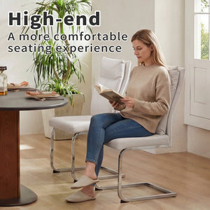 English Elm Dining Chair Set of 2 Faux Leather Chrome Base Ergonomic Contemporary Kitchen Seating White W3851P453160