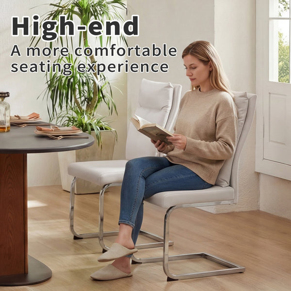 English Elm Dining Chair Set of 2 Faux Leather Chrome Base Ergonomic Contemporary Kitchen Seating White W3851P453160