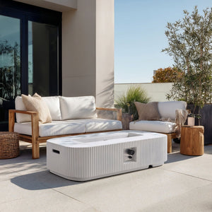 English Elm Outdoor Rectangular Mgo Concrete Fire Pit 50000 Btu Propane Patio Focal Point White N772P409034W