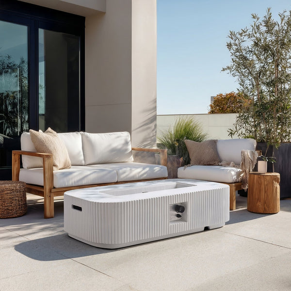 English Elm Outdoor Rectangular Mgo Concrete Fire Pit 50000 Btu Propane Patio Focal Point White N772P409034W