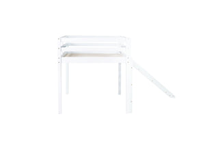 English Elm Twin Low Loft Bed with Slide and Ladder for Kids, Rubberwood Frame, Safety Guardrails & Playspace White W504P218525