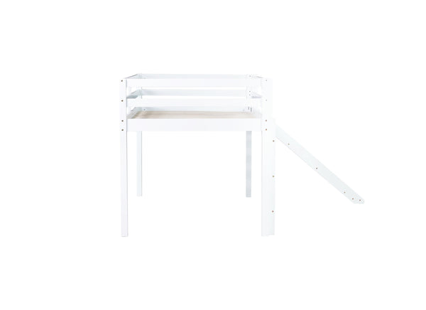 English Elm Twin Low Loft Bed with Slide and Ladder for Kids, Rubberwood Frame, Safety Guardrails & Playspace White W504P218525