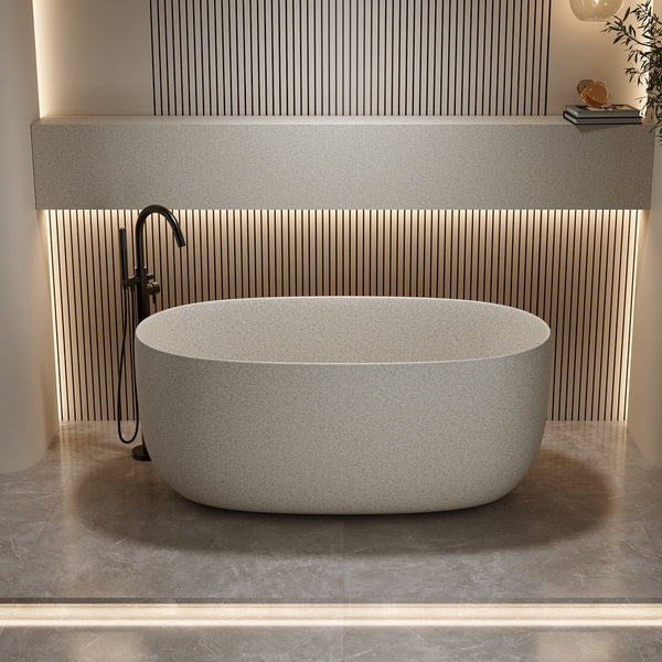 English Elm 51'' Solid Resin Stone Freestanding Soaking Tub Matte White Spa Bath with Drain W2753P416618