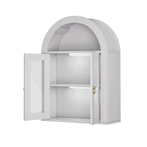 English Elm Wall Mounted Arched Cabinet Tempered Glass Doors Led Lighting Adjustable Shelves Bathroom White T3210P471554