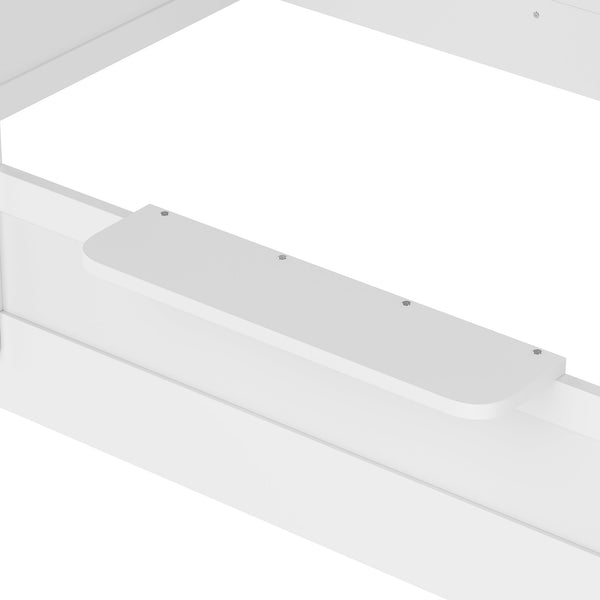 English Elm Twin Low Loft Bed Solid Pine Frame with Built-in Led Lighting and Storage Shelves Light White W1580P396332