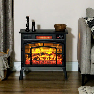 English Elm Homcom 22" Electric Fireplace Stove - Portable Infrared Heater With Realistic Flames & Safety Features W2225P249857