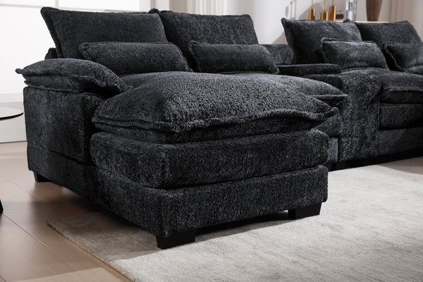 English Elm Modern U-Shaped Sectional Sofa With Console, Usb Ports & Cupholders – Luxurious 6-Seat Sleeper Couch W2100S00170