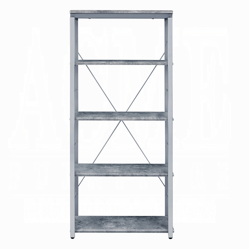 English Elm Metal 24"W Bookshelf 54"H - Faux Concrete Wood Top on Metal Frame, Compact 4-Tier Storage for Home Office B2741P326185