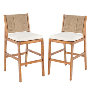 English Elm Outdoor Acacia Wood Barstools Set of 2 Wicker Back Patio Seating with Cushions N773P358719B