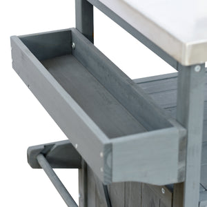 English Elm K&K Outdoor Kitchen Island Rolling Bar Cart with 1.2" Stainless Steel Top, Ample Storage, Wheels and Spice Rack Grey+Blue WF532198AAG
