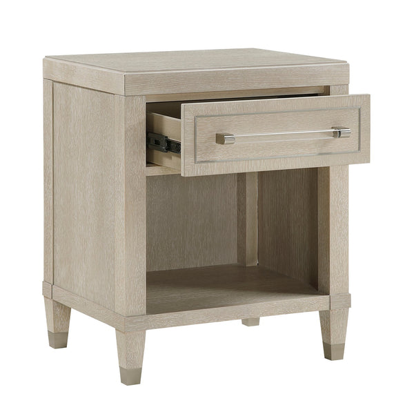 English Elm Elegant Light Oak Nightstand with USB & Outlets, Ball-Bearing Drawer, Lower Shelf, Glam Nickel Pull B011P330086