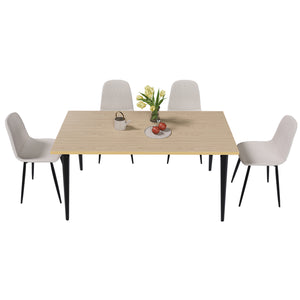 English Elm 63-Inch Farmhouse Industrial Dining Table Set With 4 Beige Chairs - Rustic Charm For Dining & Patio W2699S00065