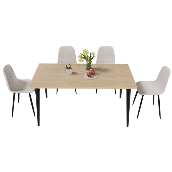 English Elm 63-Inch Farmhouse Industrial Dining Table Set With 4 Beige Chairs - Rustic Charm For Dining & Patio W2699S00065