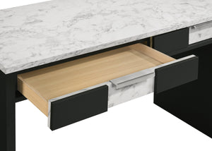 English Elm 1pc Modern Desk Elegance with Marble-Look Top and Sturdy Base, Spacious Workstation with Two Drawers for Organized Home Office Black,White 25.7 L x 51.1 W x 10.8 H B011P378476