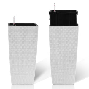 English Elm Pack of 2 Tall Square Faux Rattan Outdoor Planters with Self Watering System White W3213P325418