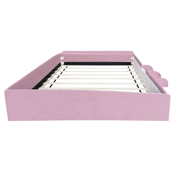 English Elm Queen Velvet Daybed with Built-in Stairs Gas Lift Storage and Padded Safety Rails Pink+White SF000203AAH