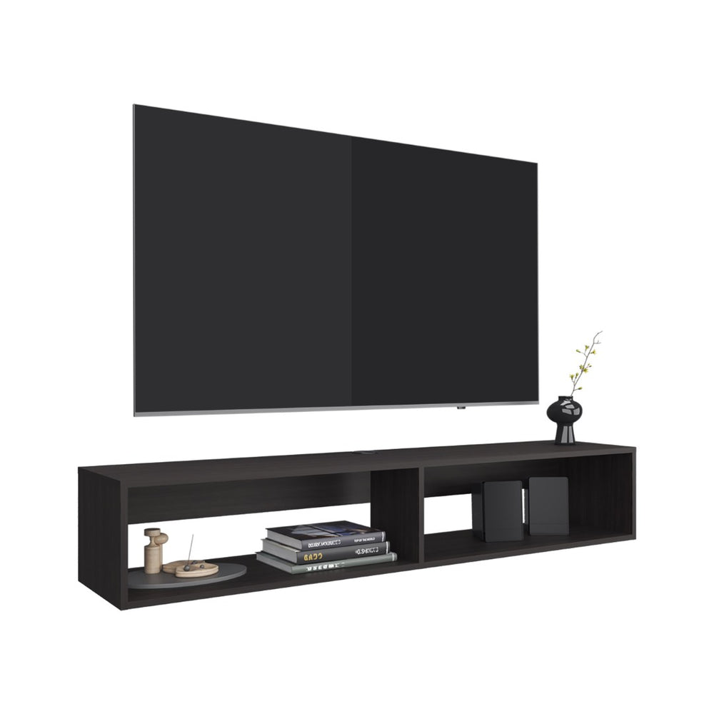 English Elm Tv Stand With 2 Open Shelves - Modern Black Wenge Design For Stylish Storage & Compact Living Spaces B097P296827-GIGA