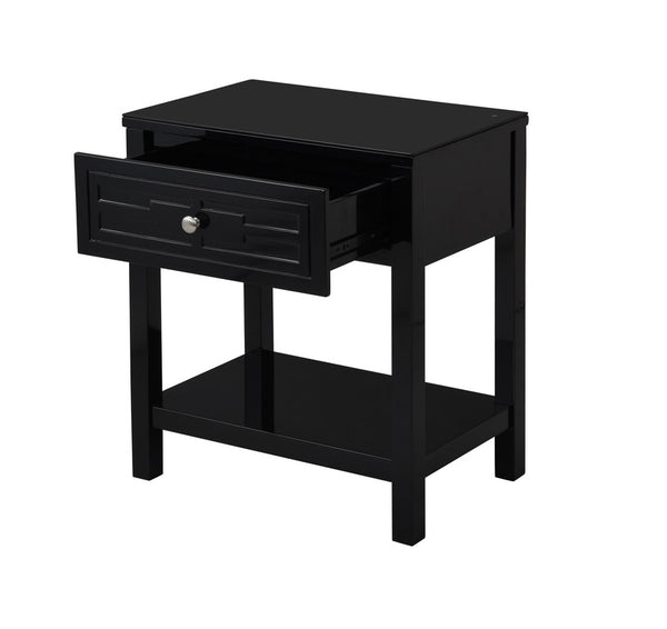 English Elm Dario Contemporary End Table with Tempered Glass Top Open Shelf and Storage Drawer Black B2749P413400
