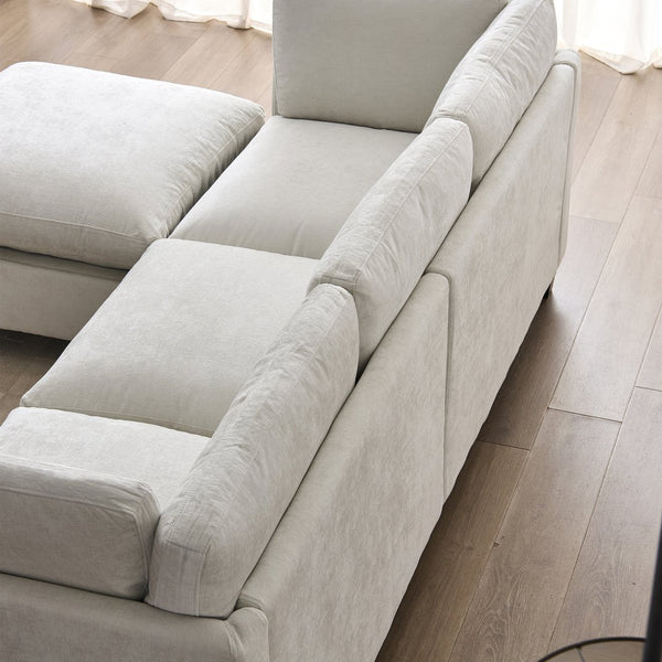 English Elm 96.5" L-shaped Chenille Sectional with Storage Ottoman Eucalyptus Frame Living Room Beige W1097S00284