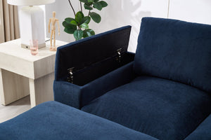 English Elm 122"l Corduroy Sectional with Dual Ottomans Modular U-shape Sofa for Modern Living Dark Blue W1669S00046