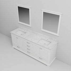 English Elm White Double Bath Vanity With Carrara Marble Top, Soft-Close Hardware, And Elegant Matching Mirrors B2731S00814-GIGA