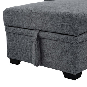 English Elm 76.5" Chenille Tufted Sectional Sleeper Sofa with Reversible Chaise and Hidden Storage Dark Gray B2748S00002