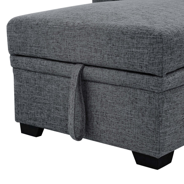 English Elm 76.5" Chenille Tufted Sectional Sleeper Sofa with Reversible Chaise and Hidden Storage Dark Gray B2748S00002