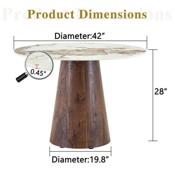 English Elm Table and Chair Set 42 Inch Round Stone Top with Rope Woven Wishbone Dining Seats W2920S00146