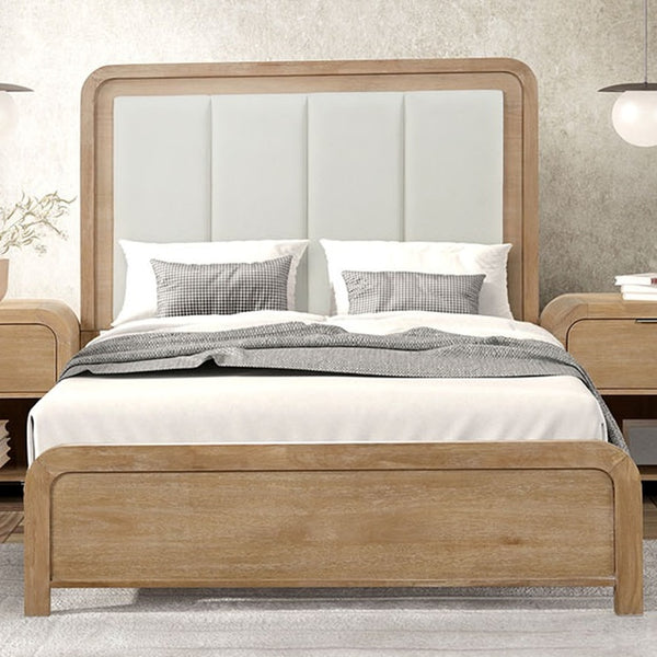 English Elm Queen Channel Tufted Upholstered Bed with Two Nightstands Natural Wood Bedroom Set B2741S00943