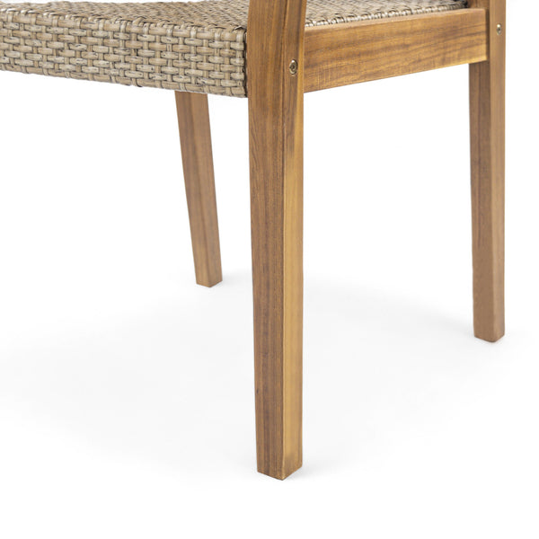 English Elm Christopher Knight Home® - Amaris Acacia Outdoor Dining Chairs Set of 2 with Teak Finish & Wicker Accents, Weather‑Resistant Comfort N775P237216T