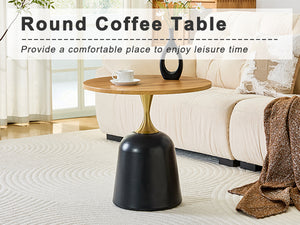 English Elm 23.6 Inch Round Side Table with Metal Base Warm Grain Top for Living Room or Office Wood W2920P407666