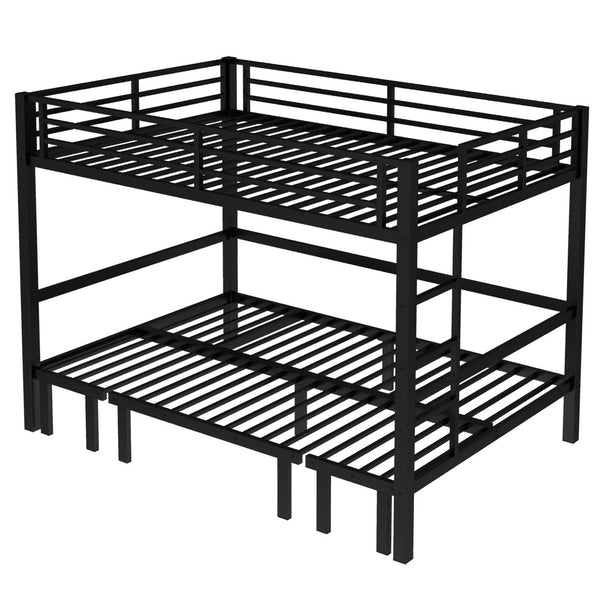 English Elm Queen Metal Bunk Bed - Versatile Queen-Over-Queen With Pull-Out Lower Section & Safety Rails, Black W1580S00208-GIGA